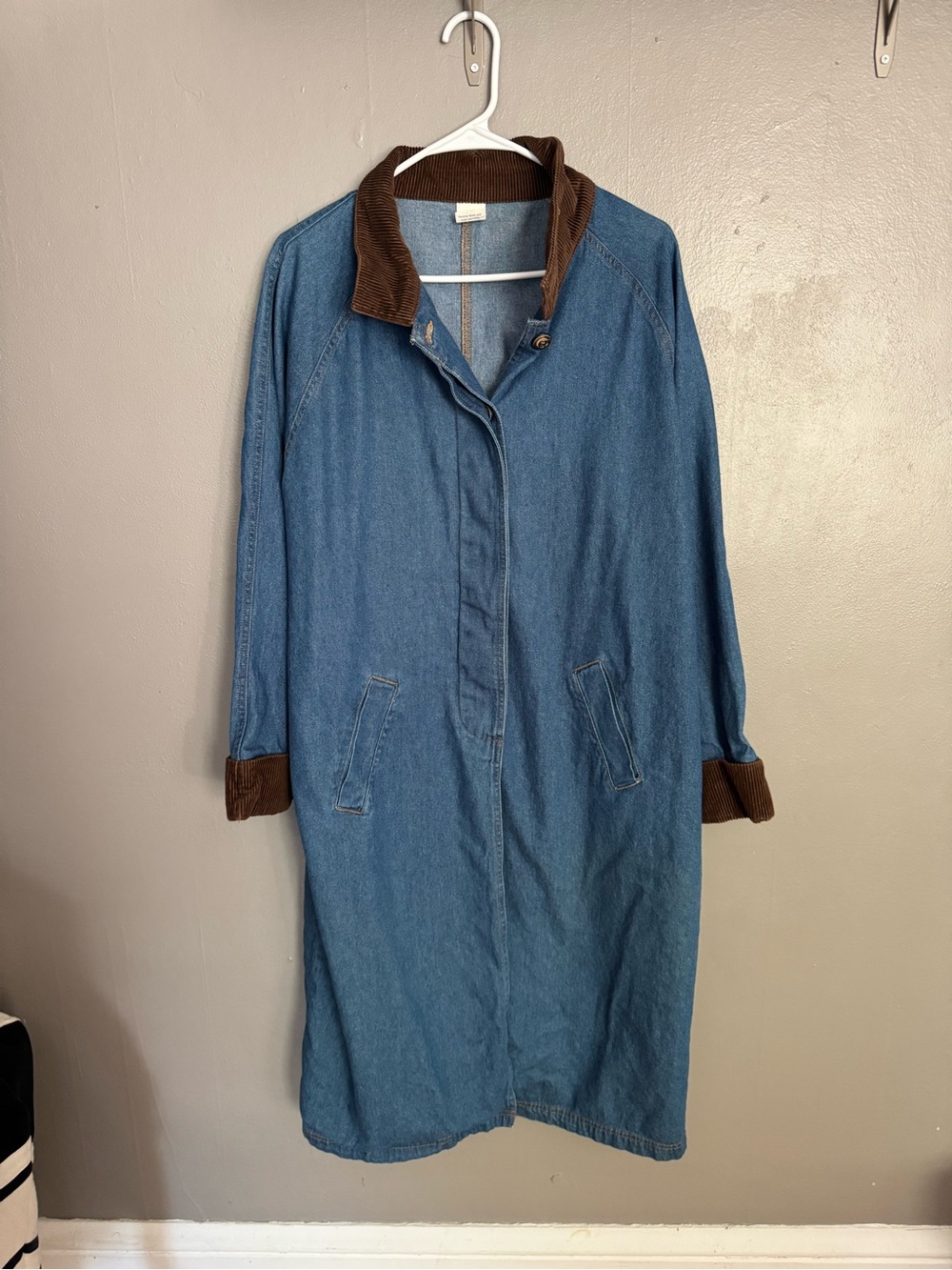 Vintage Denim Duster with Corduroy Trim